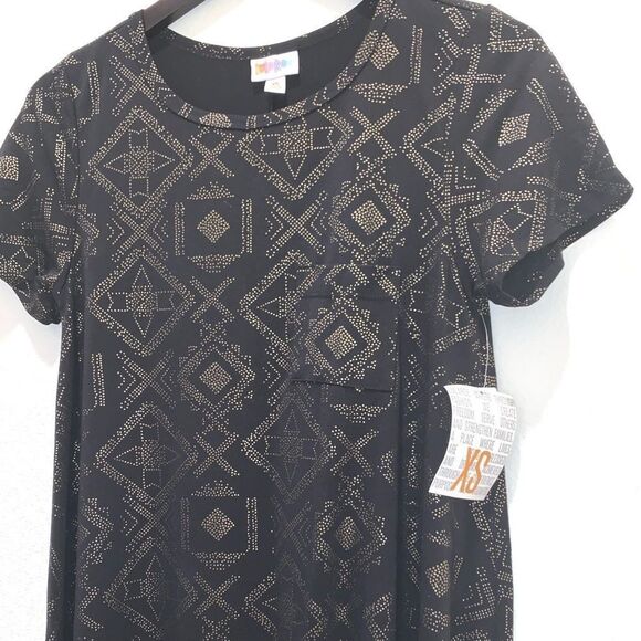 Vintage Metallic Prom Lularoe Black/Gold Elegant Carly XS Flowy Tunic Dress 💜 - Picture 3 of 6